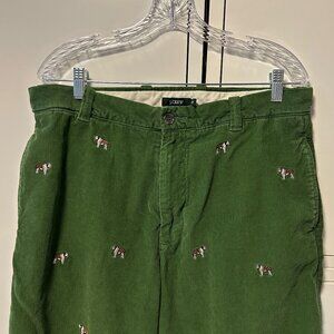 J. Crew vintage 2004 EMBROIDERED Saint Bernard Dog Green Corduroy